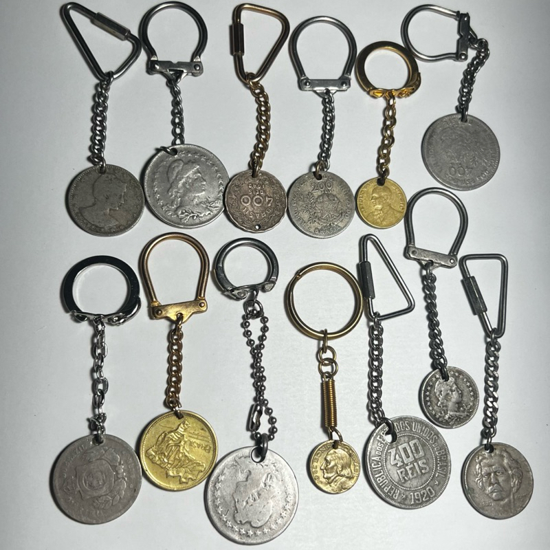 Chaveiro com moeda antiga original com mosquetão com trava ou rosca presente vintage