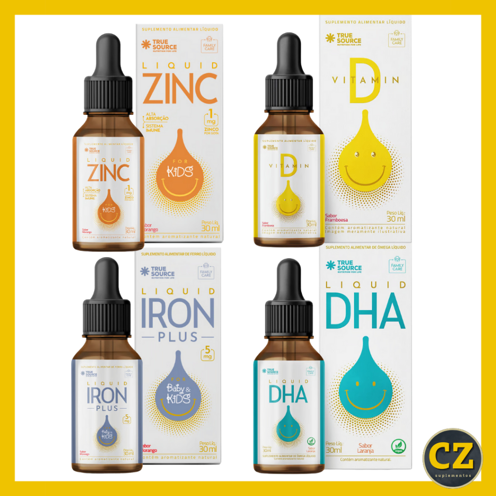 Kit Iron Plus + Multivitamín DHA + Vitamin D + Zinco (30ml cada) - True Source