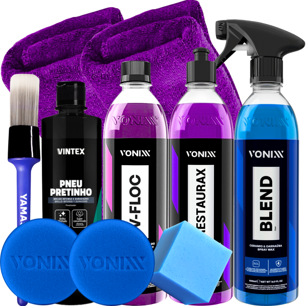 Kit Shampoo V-Floc Cera Blend Spray Pneu Pretinho Restaurax Vonixx em Oferta na Shopee