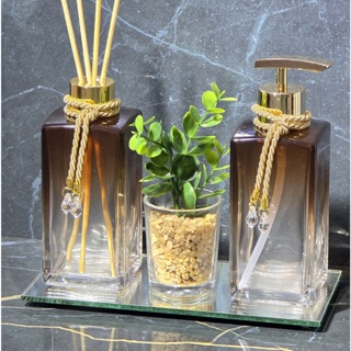 Kit Lavabo Luxo Vidro Enfeite Bandeja Decoração Presente Pia Bancada Banheiro em Oferta na Shopee