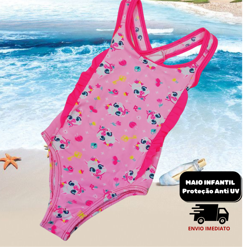 Maiô Infantil com Proteção Solar UV para natação,  Piscina, Praia Estilo, Conforto e Segurança para sua Pequena