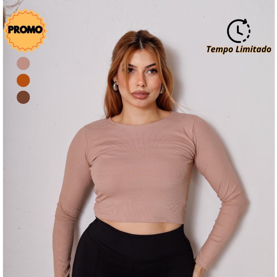 Blusa Manga Longa Feminina - Cropped Manga Longa - Blusa Feminina: Ribana, Elegância para Outono