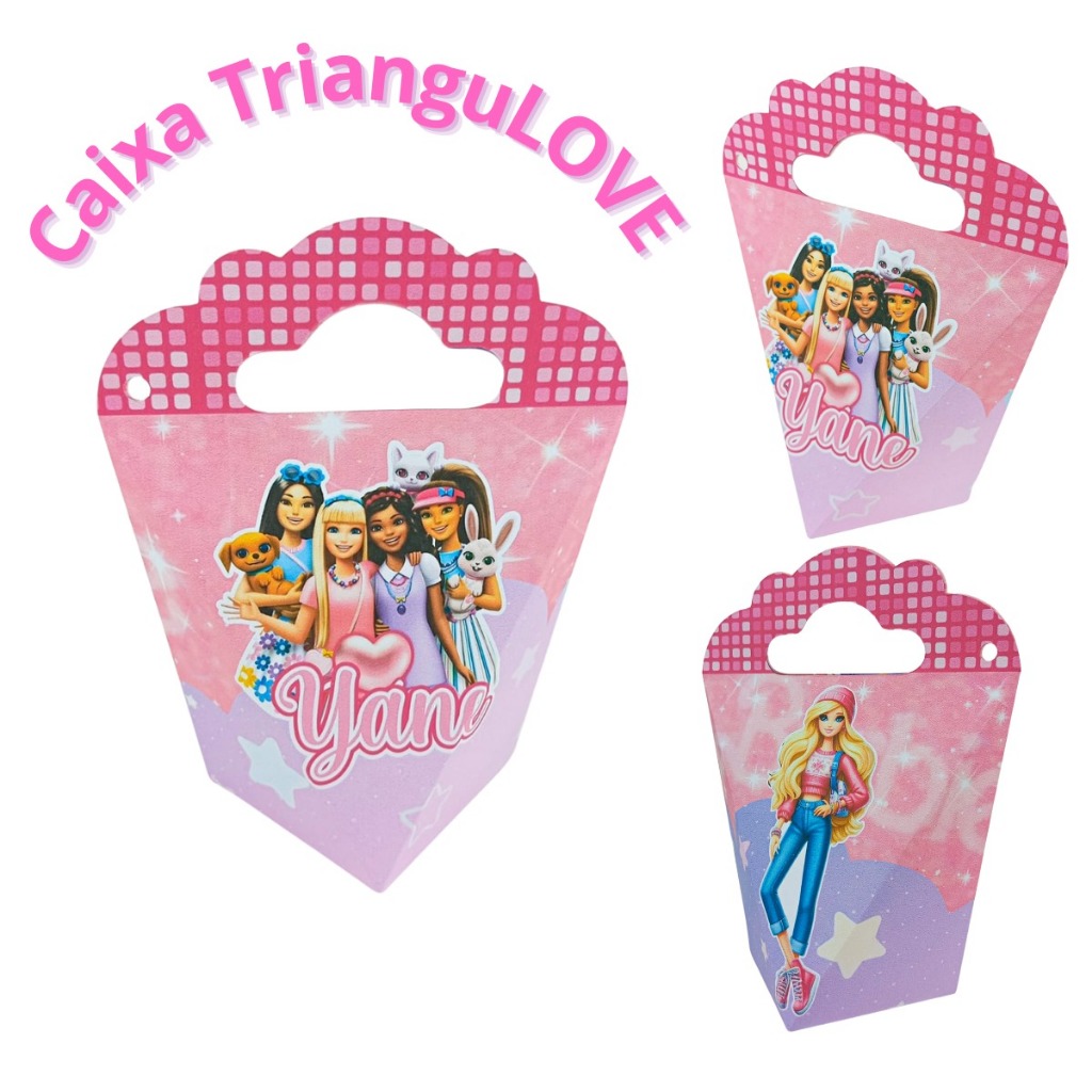 Sacolinha Surpresa Pequena Alça Caixinha Triangular Personalizada Aniversário Tema BARBIE - Lembrancinha Decoração Festa