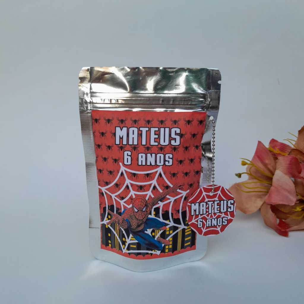 Saquinho Metalizado Zip Lock 12x19/Lembrancinha de Festa Infantil/Personalizado Homem Aranha