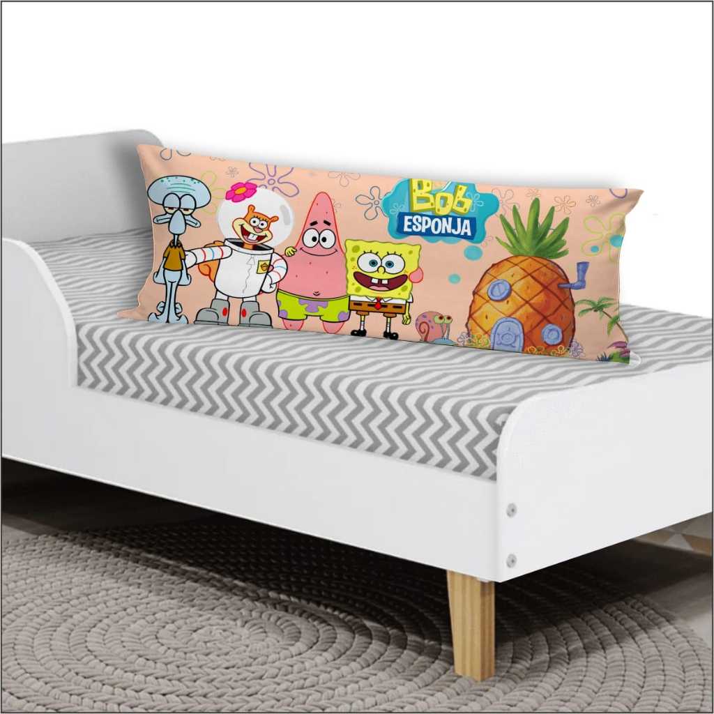 Travesseiro Almofada De Corpo Com Fronha Xuxinho de Silicone Personalizado 0.90x0.30cm Bob Esponja