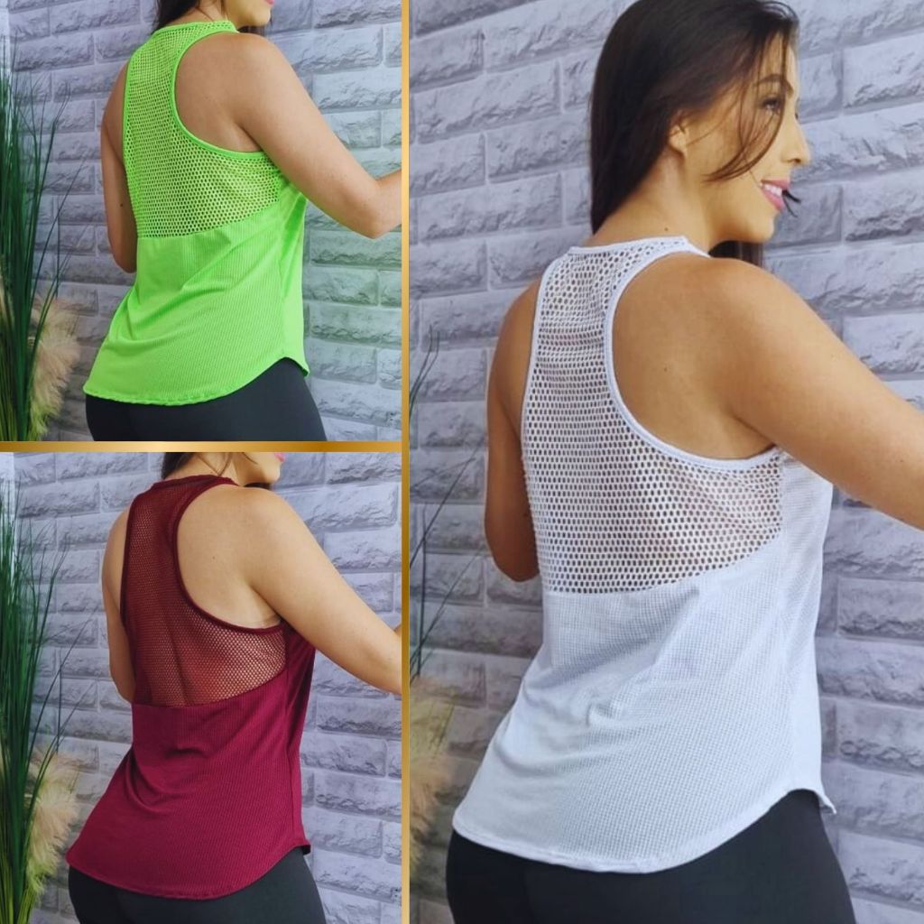 Blusas Feminina Regata Dry Fit Tela} Fitness Academia Veste Legging Tapa bumbum Tule Uv Camiseta Top Treino T-shirts Top