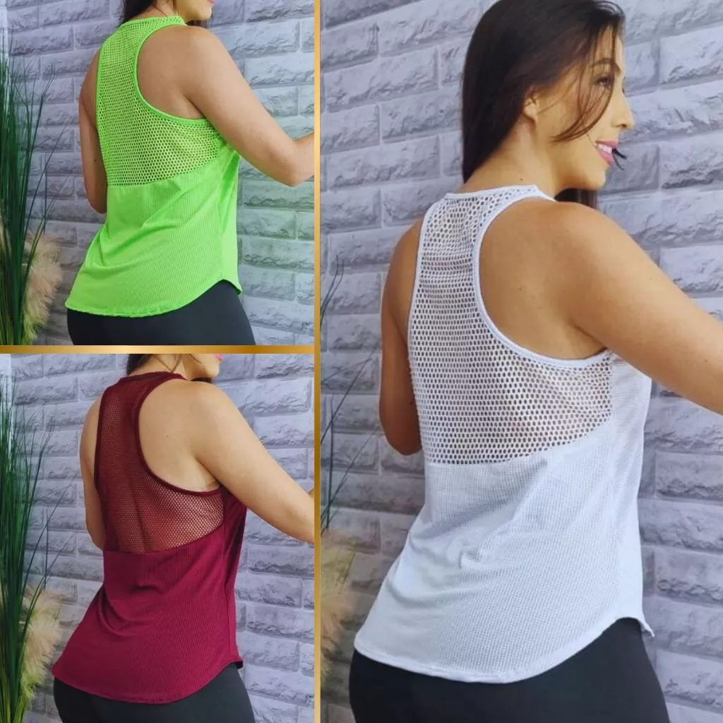 Blusa Academia feminina Costa Telinha) Veste Legging Camisão Tapa Bumbum Camiseta Tule Roupas de Academia Dry Fit Treino — imagem 1