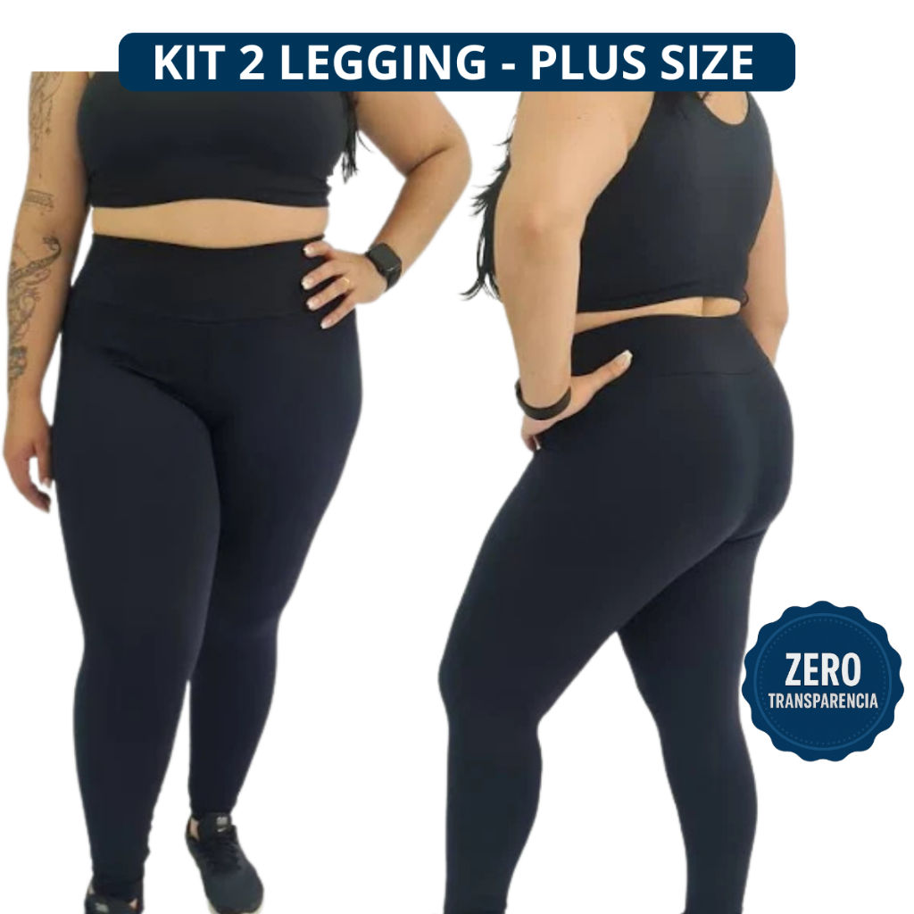 Kit 2 Calças Legging Casual e Fitness Academia Leg Suplex Preta Básica Sem Transparência Cintura Alta Plus Size