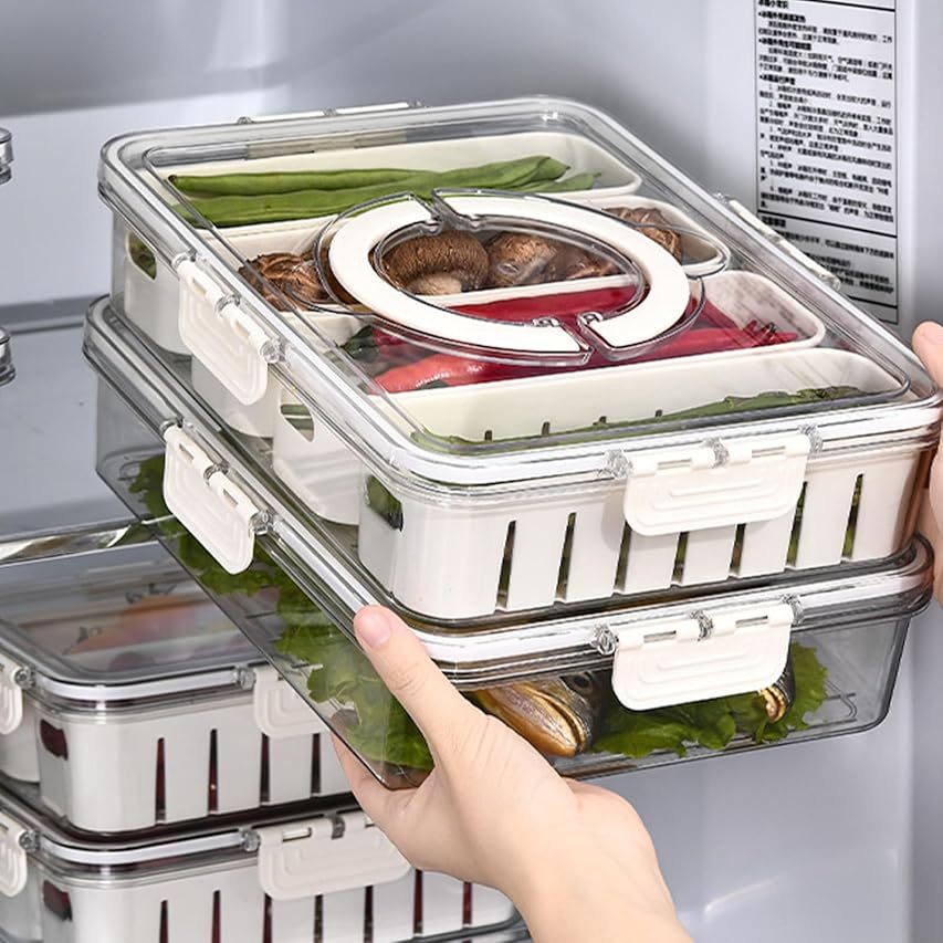 Pote Organizador com Tampa para Alimentos, Verduras, Frutas, Vegetais 1 à 4 divisórias pra Geladeira