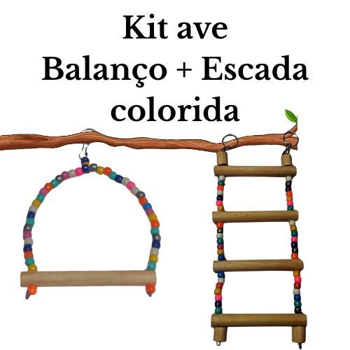 brinquedo para calopsita, kit ave 1 balanço + 1 escada colorida,  gaiola, , periquito, rinq neck, tuim