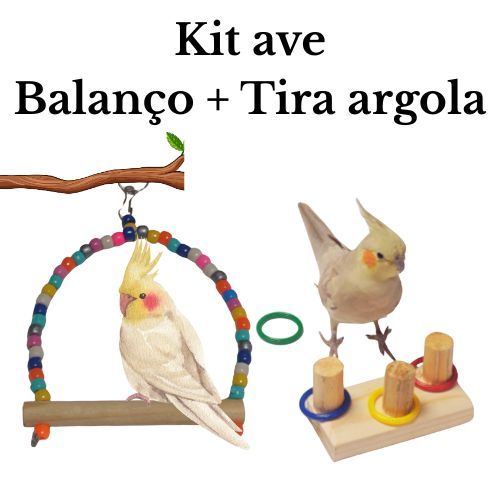 brinquedo, kit ave 1 balanço + tira argola, calopsita, gaiola, ninho, periquito, rinq neck, tuim, caturra.