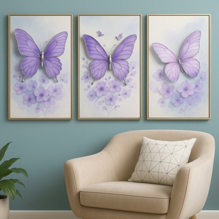 Kit 3 Quadros Decorativos Borboletas Lilás – Charme e Delicadeza para sua Parede em Oferta na Shopee
