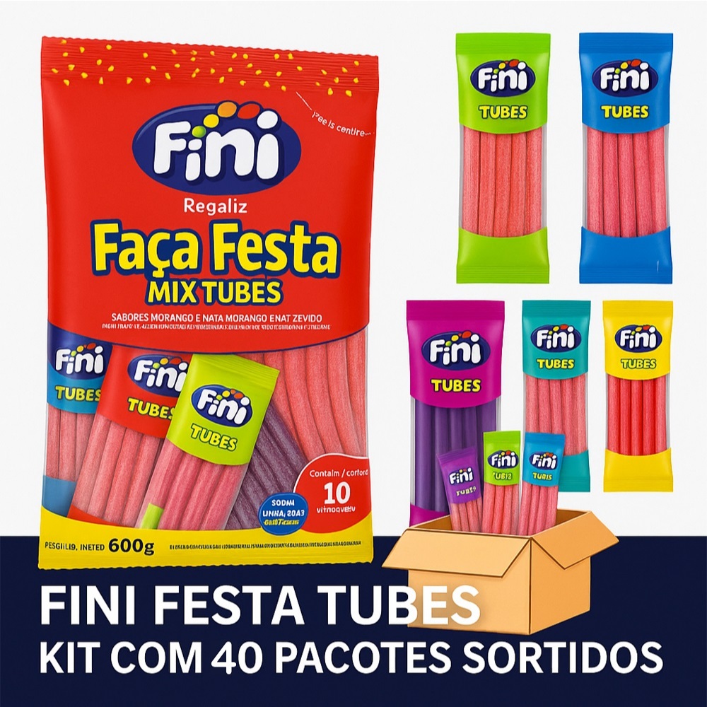 Kit com 40 pacotes Fini Sabores Variados Saquinho Surpresa Lembrancinha Caixinha surpresa