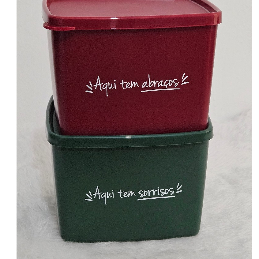 Kit Tupperware Jeitoso 800 ml - Aqui tem abraços - Aqui tem sorrisos - 2 peças