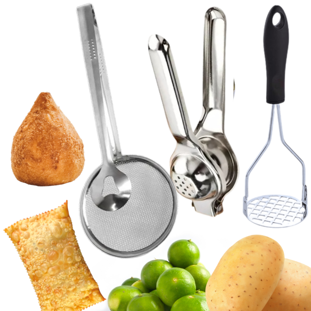 Pegador de Fritura, Espremedor de Limão Mais Amassador de Limão kit 3 Peças paar Cozinha