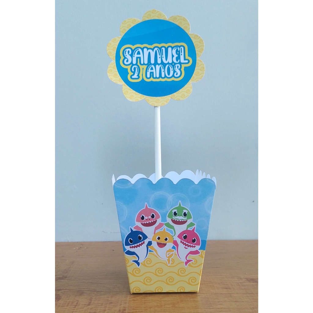 kit de 10 Centro de Mesa Personalizado Caixa Cachepot  Babyshark Cachepô Enfeite Arranjo