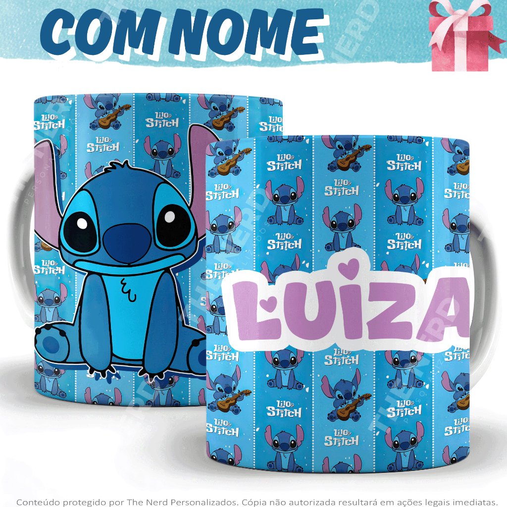 Caneca Stitch Porcelana, Xícara Lilo e Stitch com Nome, Caneca Personalizada