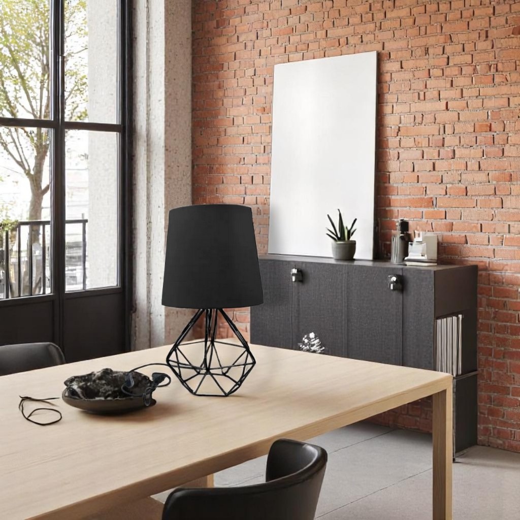 Abajur Luminária de Mesa Base Diamante Aramado C/ Cúpula Tecido Sala Escritório Quarto Cab...
