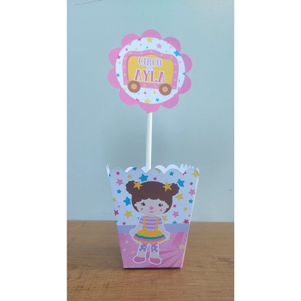 kit de 10  Centro de Mesa Personalizado Caixa Cachepot  Circo Rosa Menina Cachepô Enfeite Arranjo