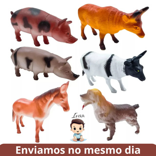 Kit 6 Animais Grande da Fazenda Fazendinha e Dinossauros Brinquedo de Borracha Infantil em Oferta na Shopee