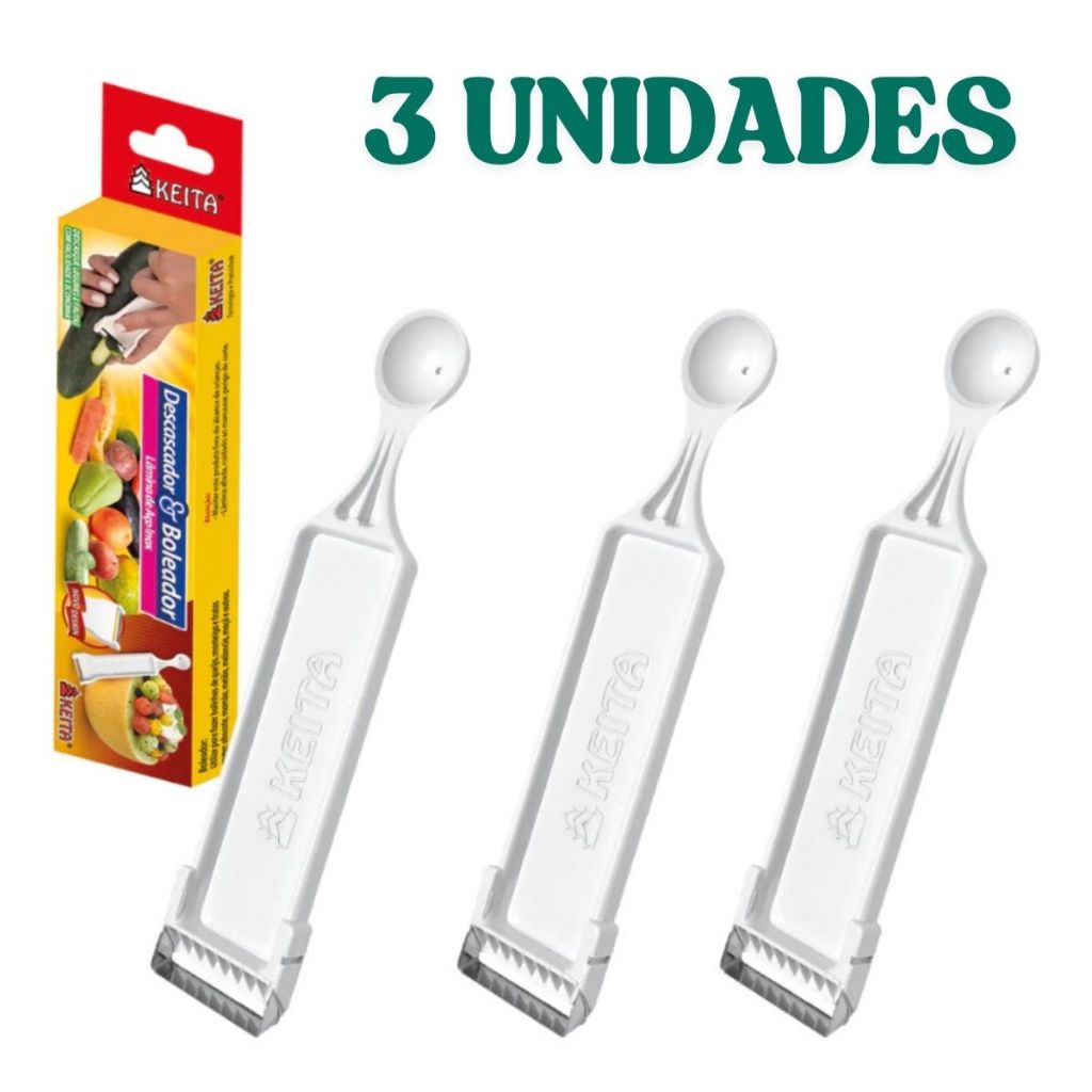 Kit 3 Descascador Boleador de Frutas e Legumes Batata Cenoura Lâmina inox
