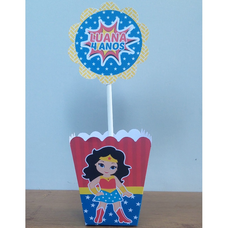 kit de 10 Centro de Mesa Personalizado Caixa Cachepot Mulher Maravilha Cute Cachepô Enfeite Arranjo