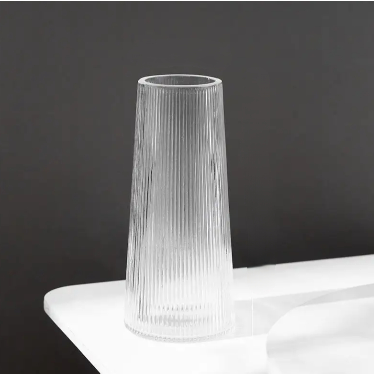Vaso Decorativo de Vidro 21cm Liso Lapidado Relevo Flores Plantas