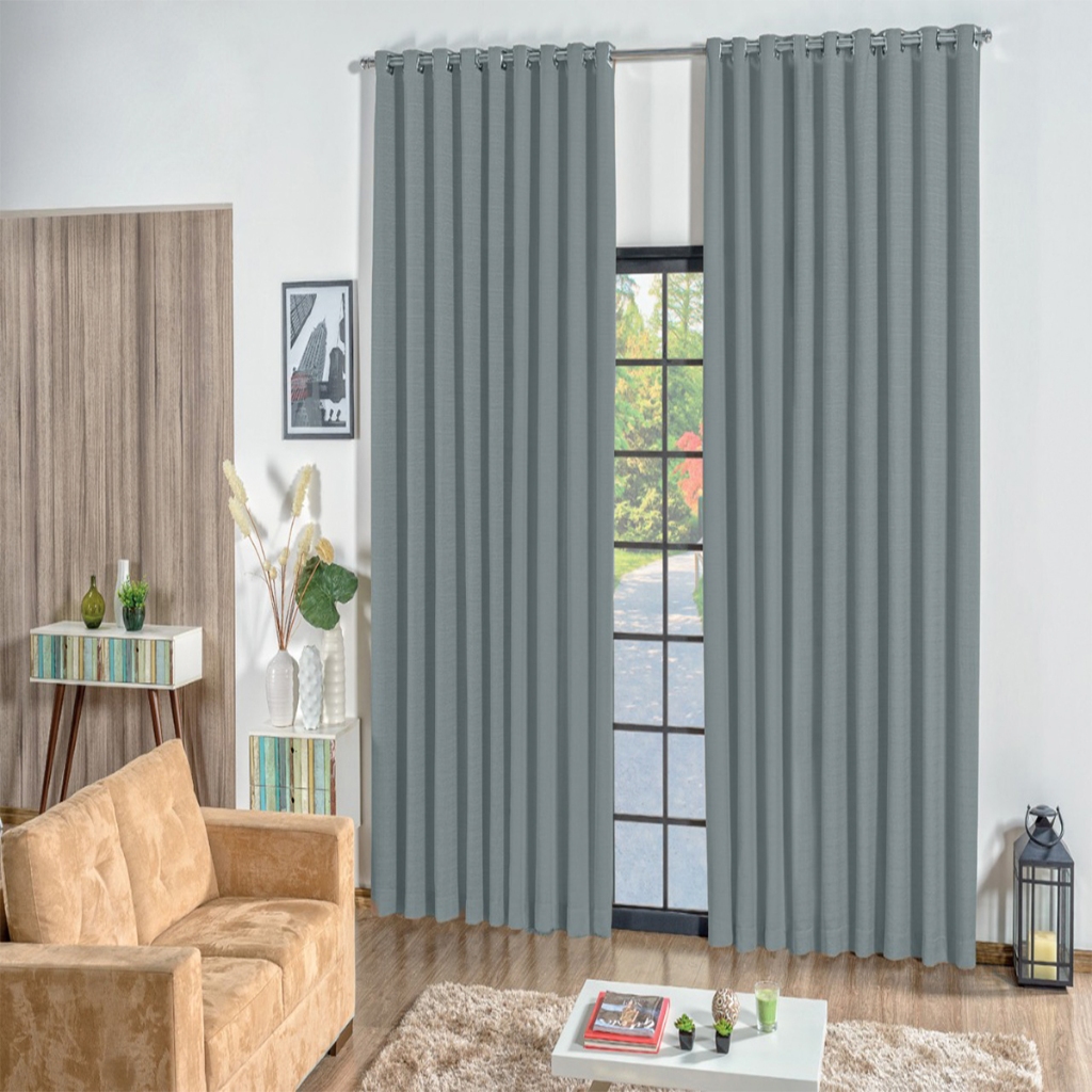 Cortina  quarto sala Rafaella Oxford 3,00 x 2,50m Cinza