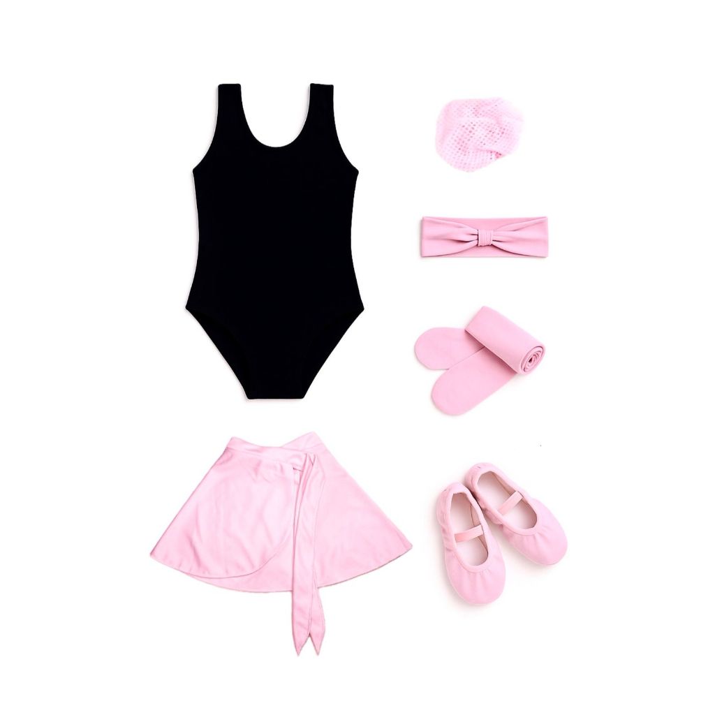 Kit Ballet Infantil 6 itens - COLLANT REGATA (PRETO) - Saia transpassada e acessórios (ROSA) *ENVIO RAPIDO* em Oferta na Shopee