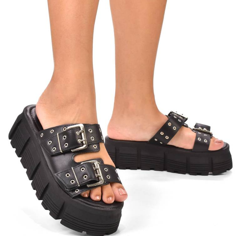 Papete Feminina Plataforma Tamanco Metais Macia Confortável Lançamento Premium KALLYS 0333 em Oferta na Shopee