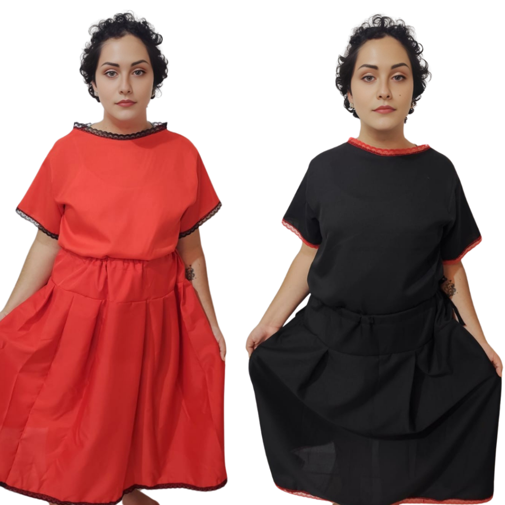 Roupa Pomba Gira Conjunto Feminino Umbanda e Candomblé Luxo Premium com renda Saia com 3.00M com 95cm Altura