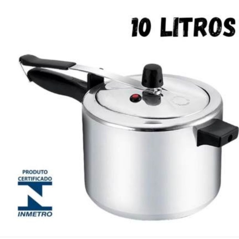 Panela de Pressão 10 L Alumínio Resistente Capacidade 10 Litros Ótima Pressão Certificada Inmetro