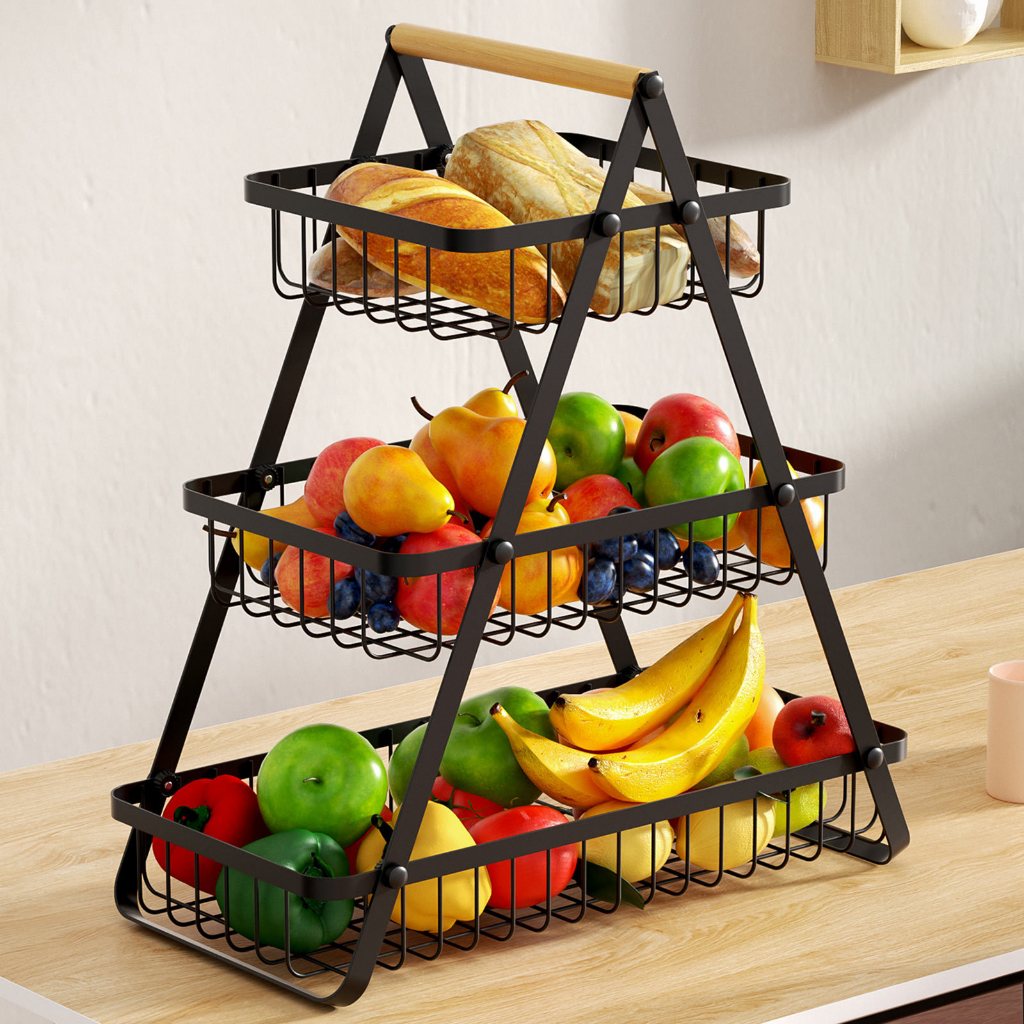 Fruteira De Mesa Organizador De Frutas Cesto Metal Aramado Multiuso Frutas Legumes Luxo Pr...