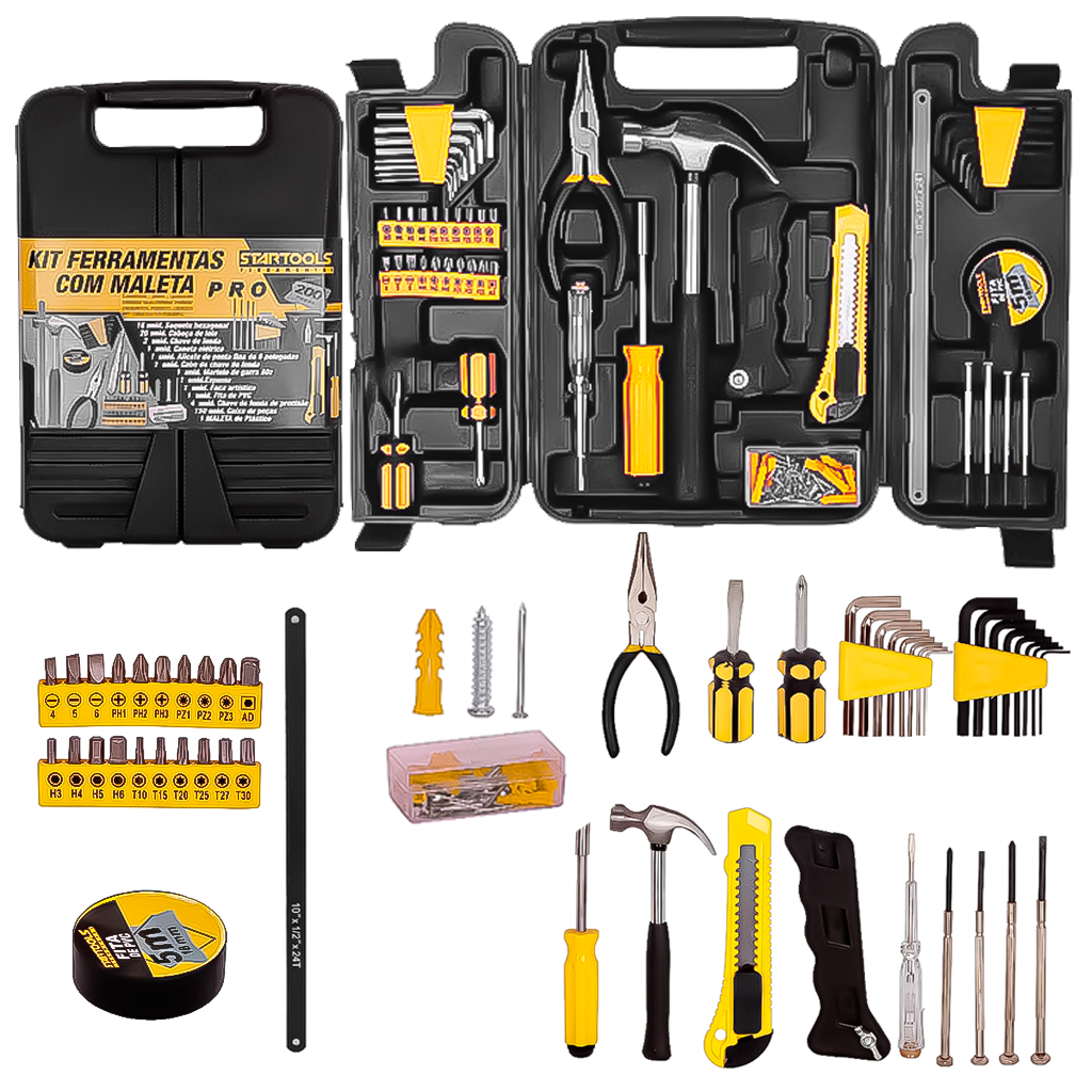Kit Jogo Ferramentas 200 Peças Maleta Para Serviços Gerais Uso Doméstico Semi Profissional Completo