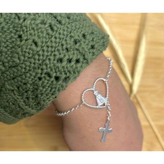 Pulseira Feminina Delicada Nossa Senhora com Coração Prata 925 Banhada. em Oferta na Shopee