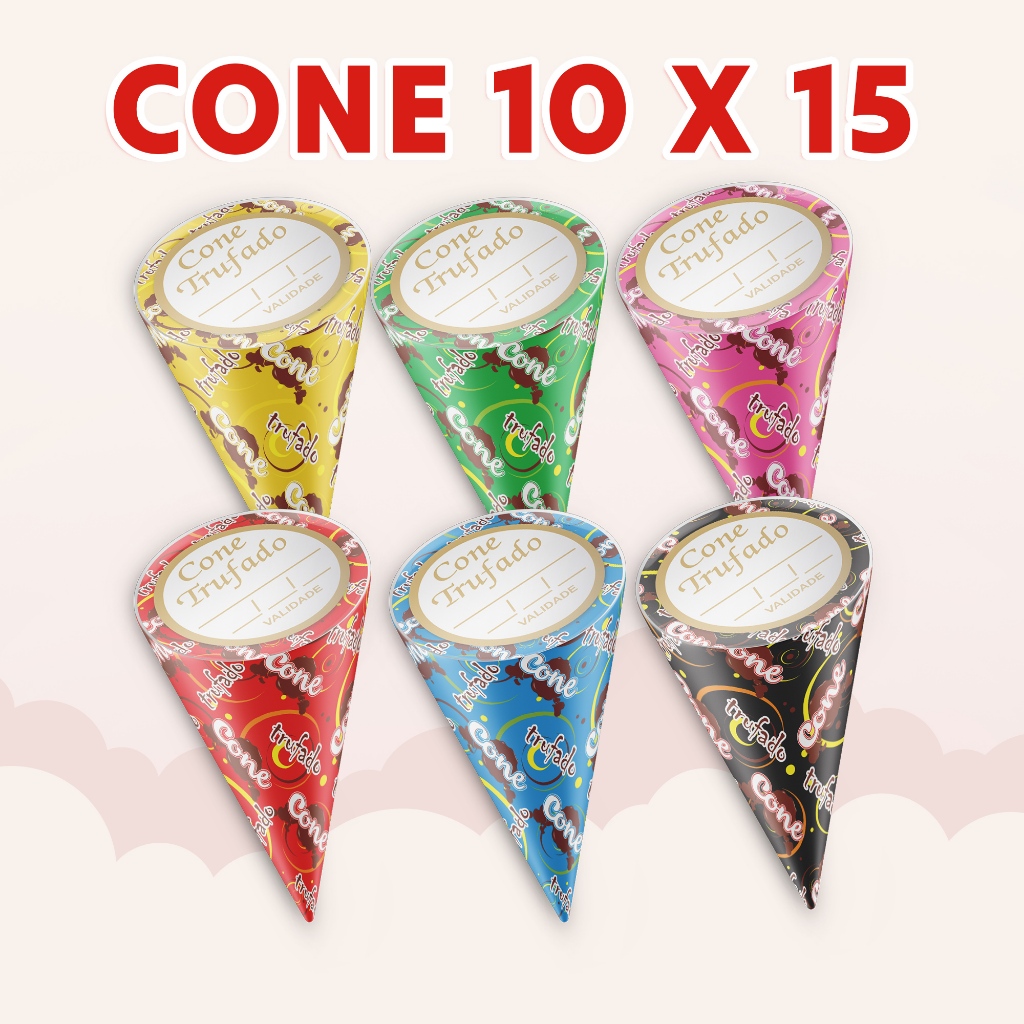 50 Embalagem para Cone Trufado 10x15 COM ETIQUETA Cone Estampa Trufado em Oferta na Shopee