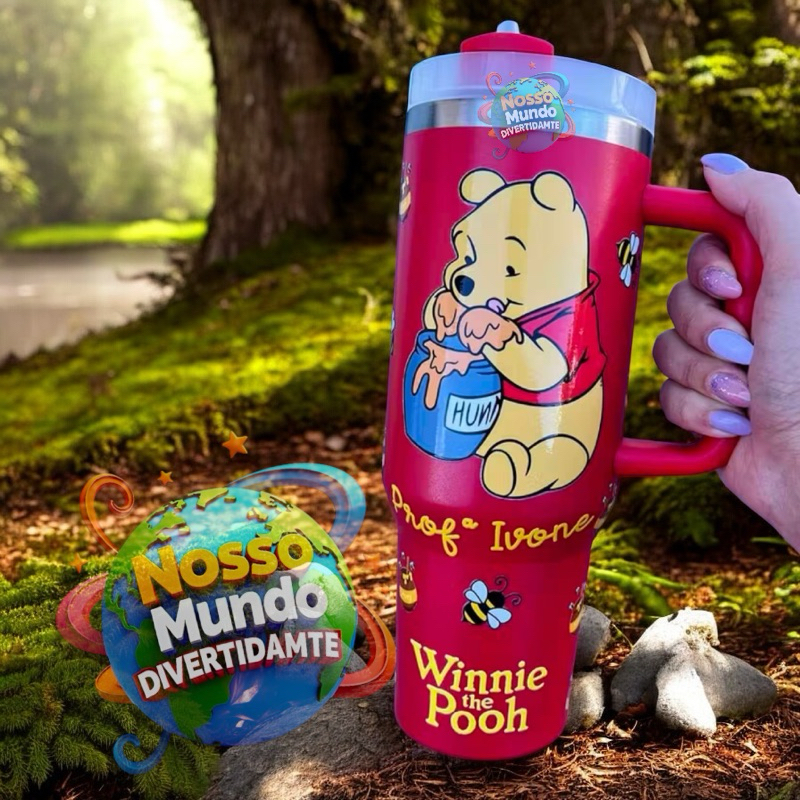 Copo Térmico Pooh com nome personalizado em Oferta na Shopee