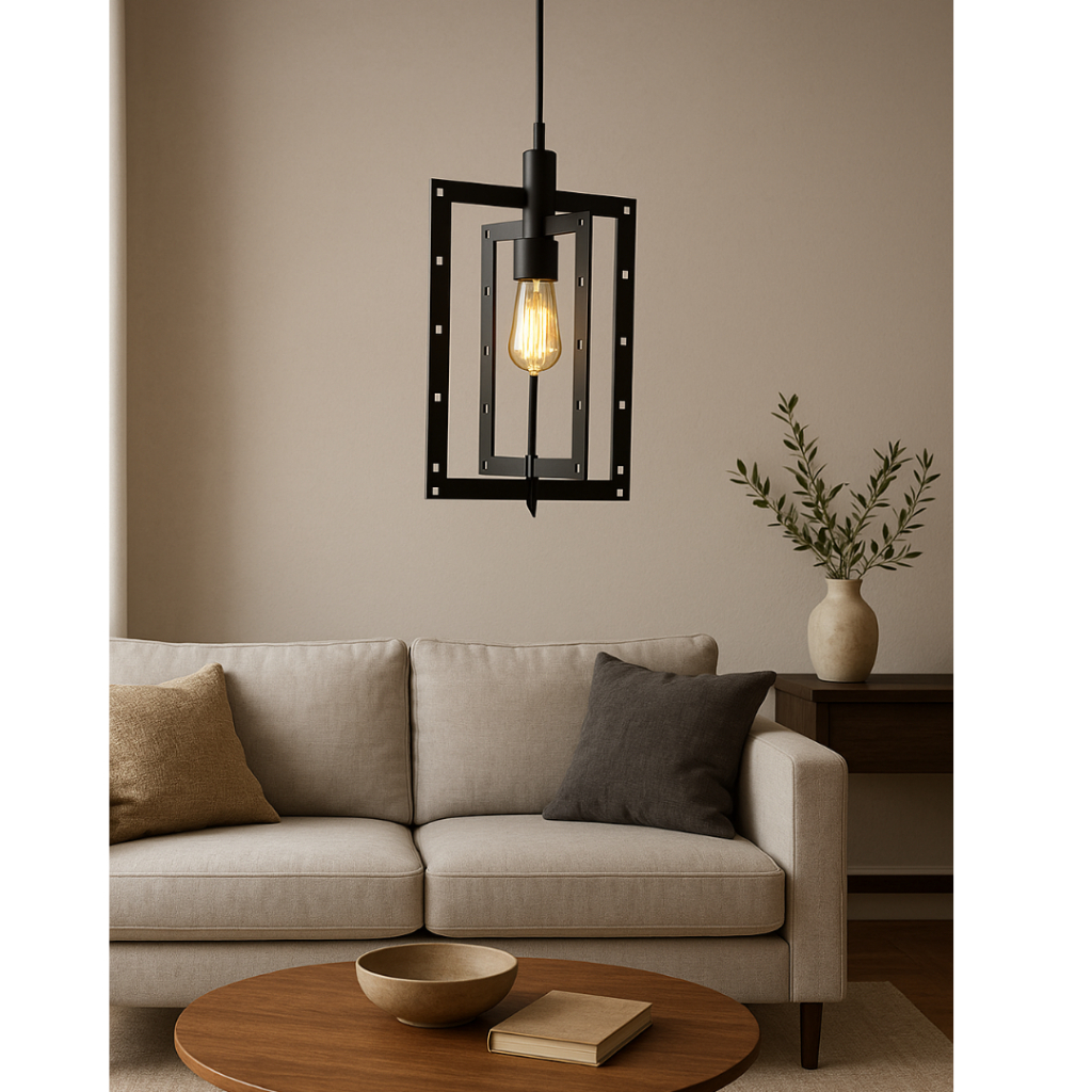 Luminária Pendente Formato Retangular Em Ferro 110/220 Preto