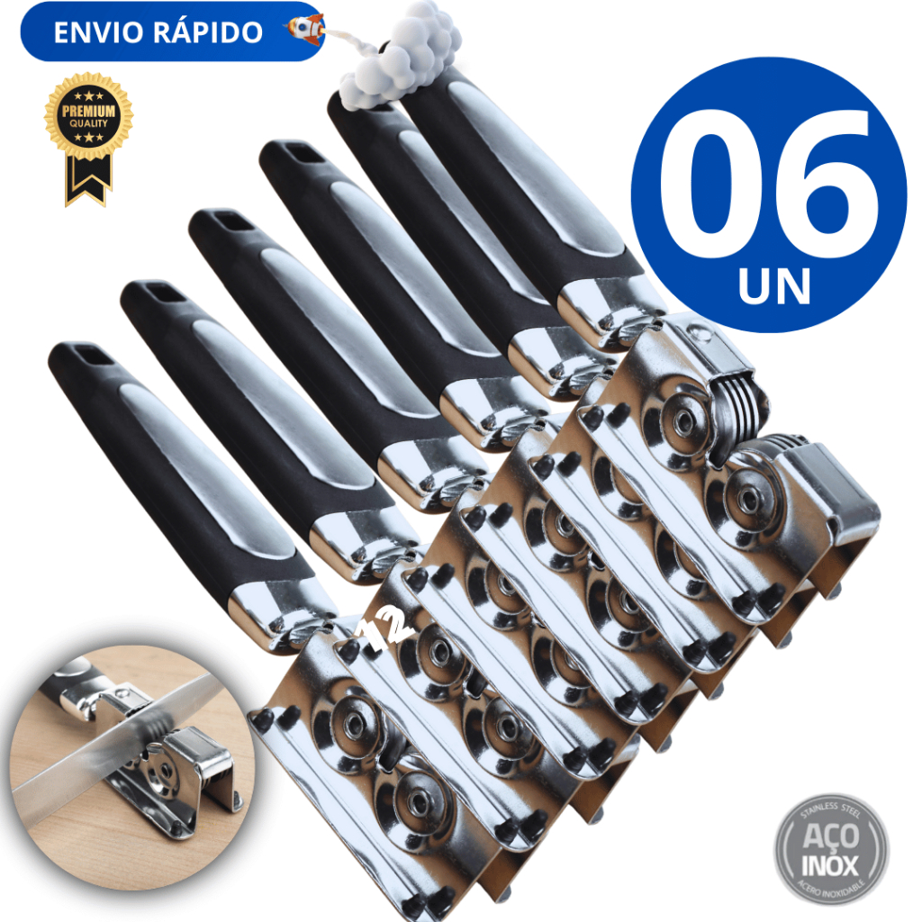 06 Amolador Amoladores Afiador de facas Multifuncional Variáveis Utilidades Linha Premium Inox Tesouras Canivete Afiador