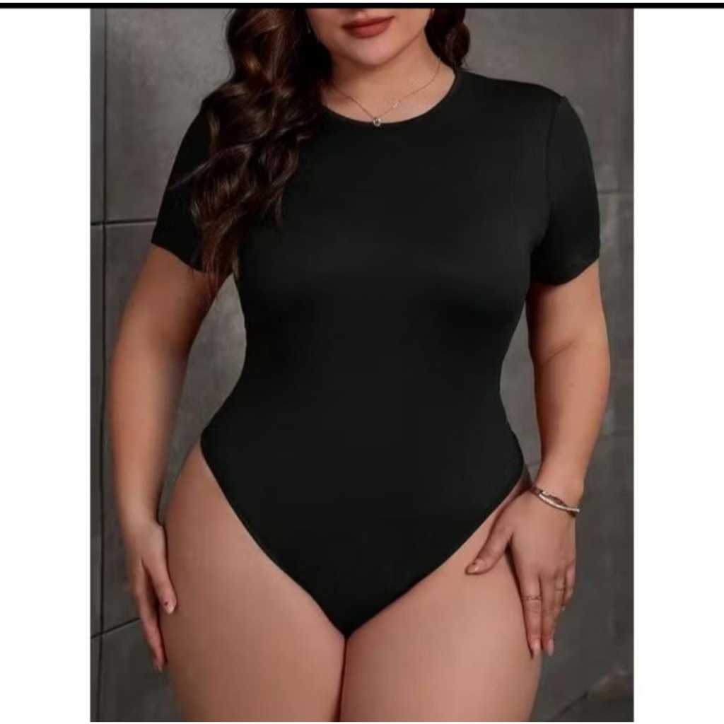 KIT COM 2 BODY FEMININO MANGA CURTA PLUS SIZE COM FORRO ESSENCIAL BÁSICA NO SUPLEX BODY