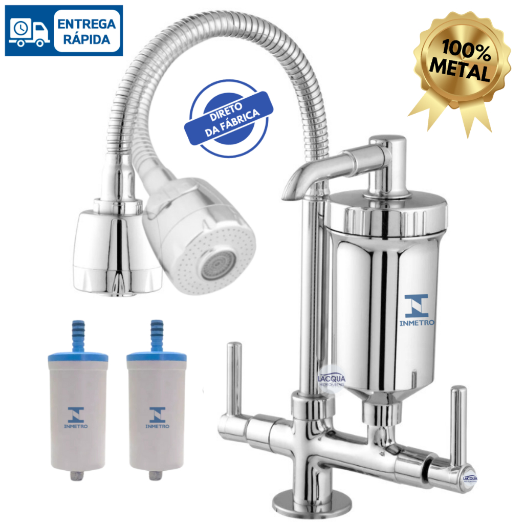 Torneira com Filtro Cozinha Tubo Gourmet para Bancada 100% Metal Luxo