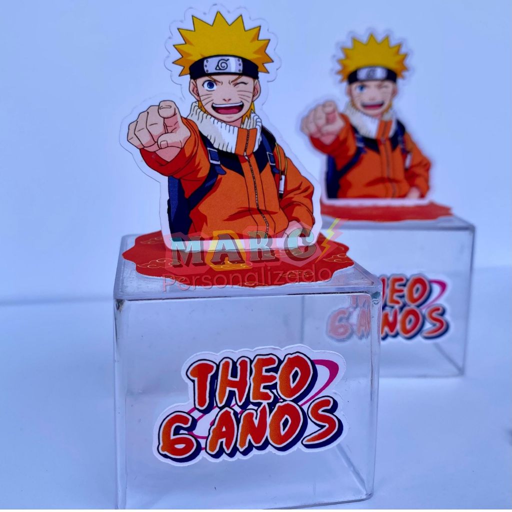 Aplique 3d Enfeite para Caixinha Acrílica 5x5 , latinha 5x5 ou Cofrinho Lembrancinha Festa Naruto Nome em Adesivo
