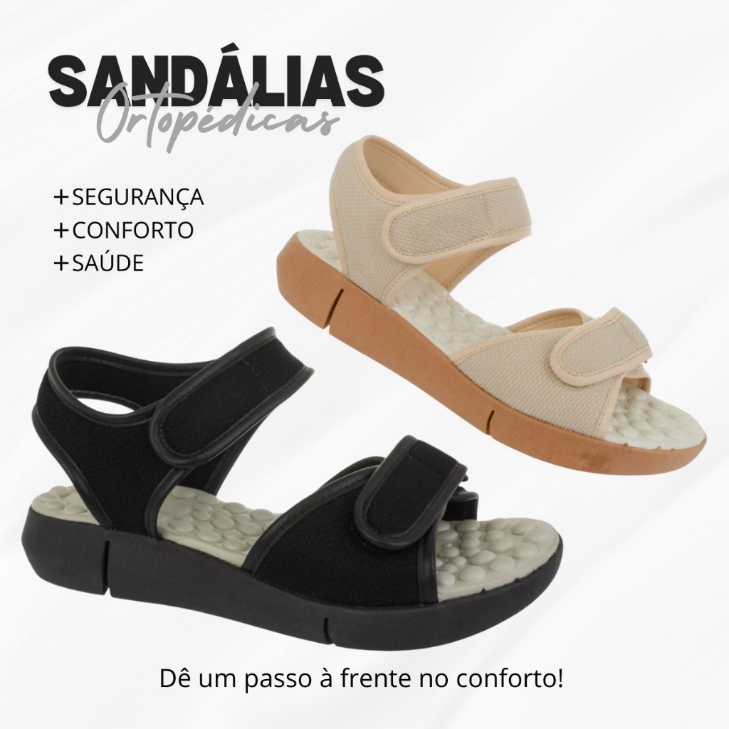 Sandália Regulável Ortopédica  Feminina Calce Fácil Ótima para Facite Plantar