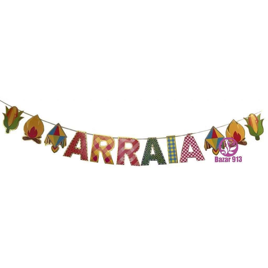 1 Faixa De Papel Letras ARRAIA Decorativa Para Festa Junina 2m