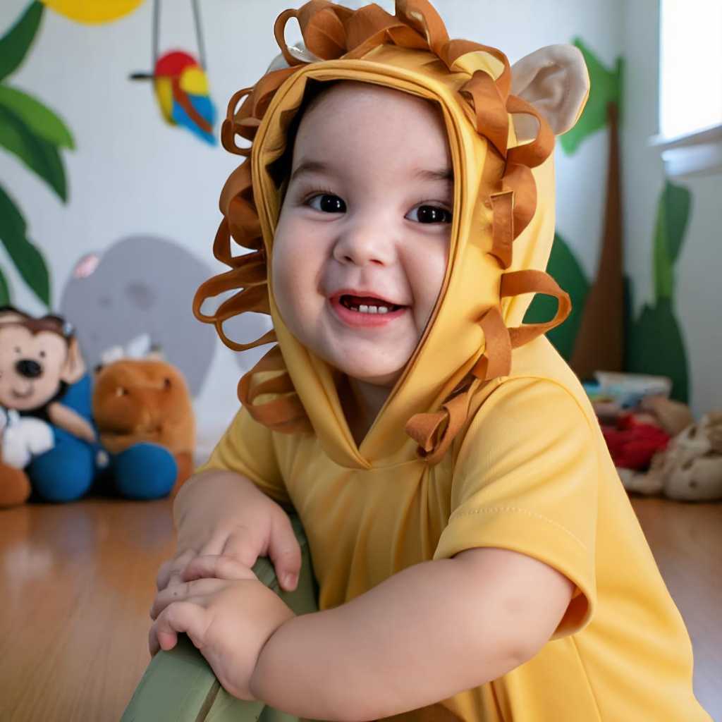 Fantasia de Leão Leãozinho Safari Macacão Infantil Bebê Menino Kigurumi