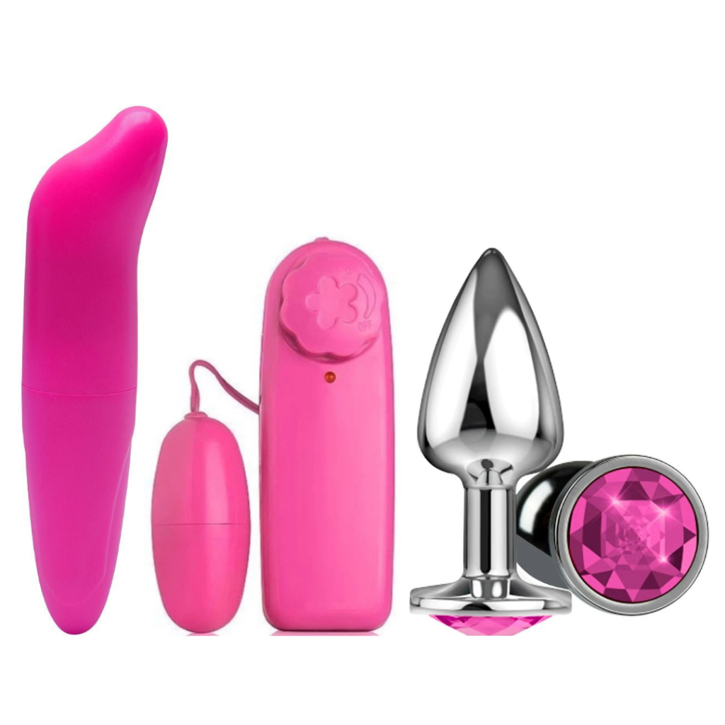 Kit Sex Shop Vibrador Feminino Golfinho + Vibrador Feminino Bullet + Plug Anal Tamanho P Mais Prazer