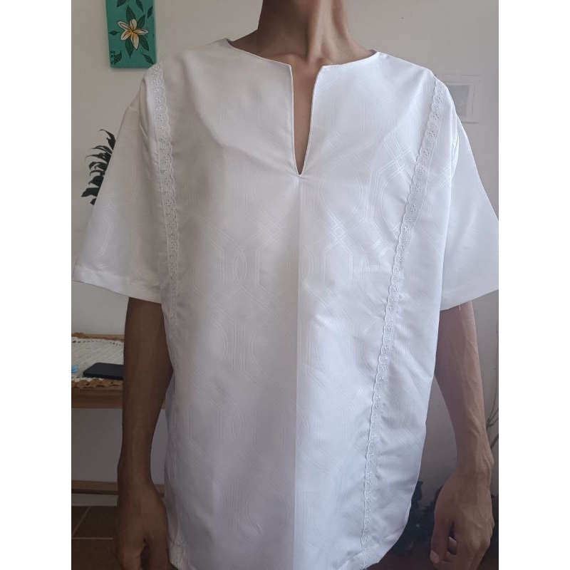 bata masculina em  micropercal candomblé e umbanda com bico de renda