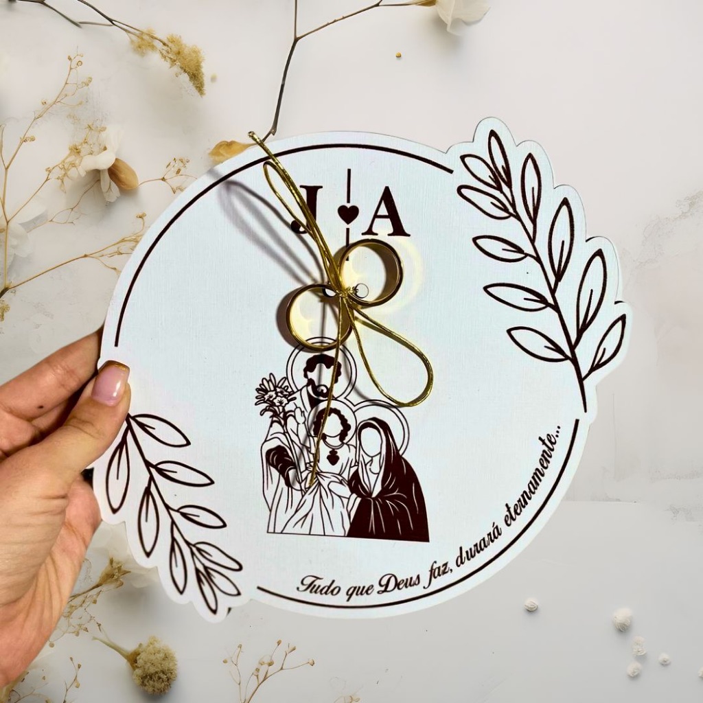 PORTA ALIANÇA PARA CASAMENTO SAGRADA FAMÍLIA  PERSONALIZADO