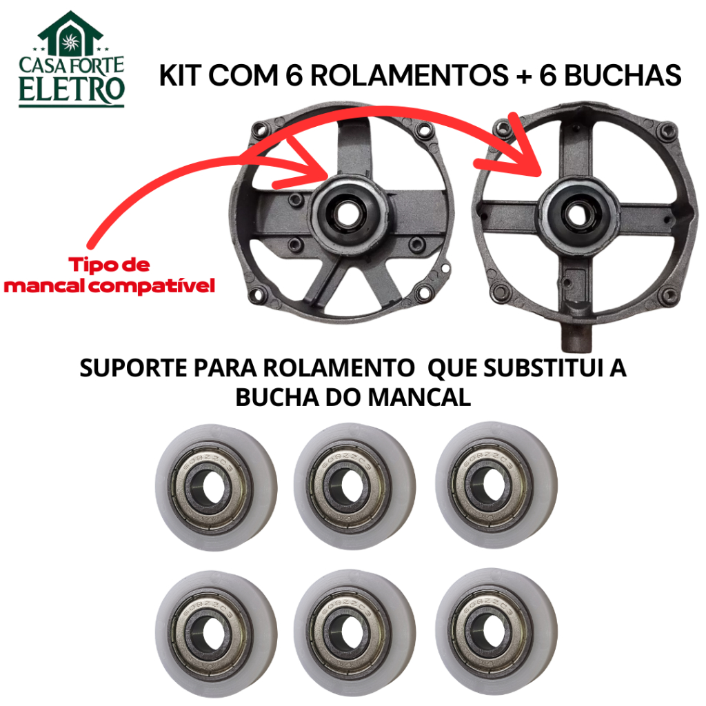 Kit 6 Rolamentos 608 ZZ + 6 Suportes Mancal para Ventilador | Alta qualidade | primeira linha