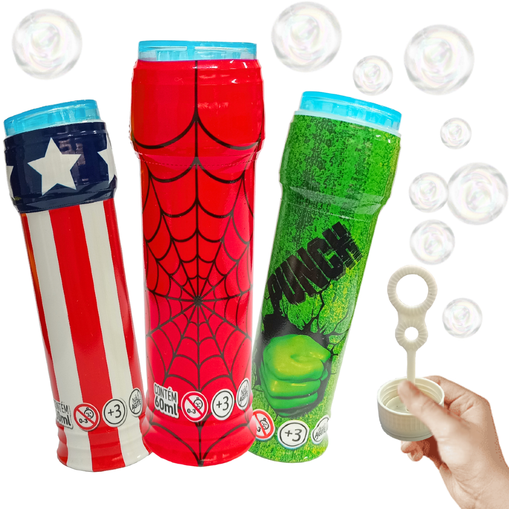 kit 15 Bolha Sabão Bolinha Heróis Festa Lembrancinhas de aniversário Infantil Prenda junina